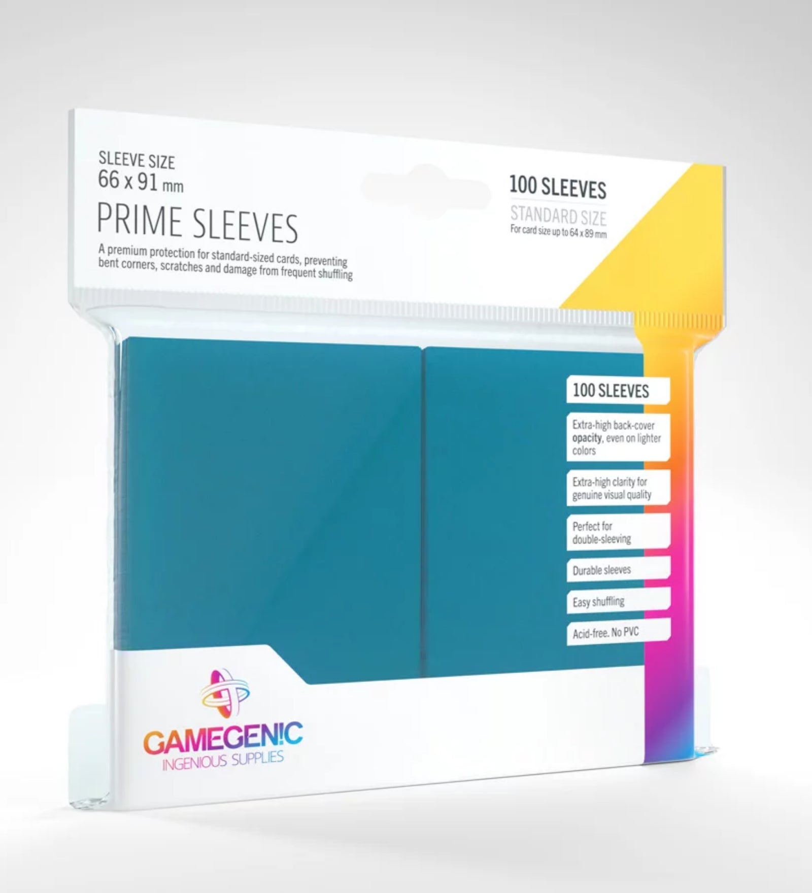 Gamegenic Prime Sleeves 100 darabos kék kártyavédő csomag – standard méretű (66 x 91 mm) prémium védőtokok, dupla védéshez is alkalmas, savmentes, tartós kivitelben.
