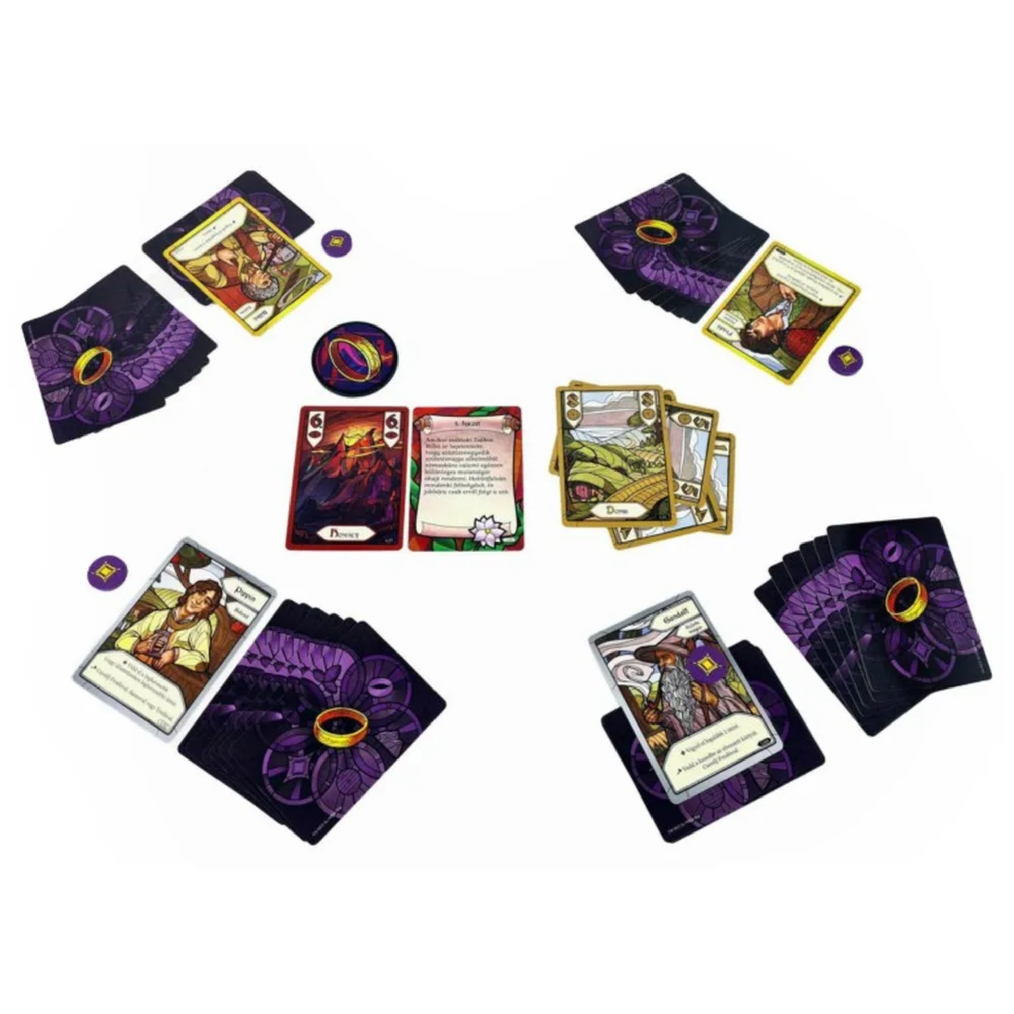 A Gyűrűk Ura: A Gyűrű Szövetsége kártyajáték játék közben – a játékosok karakter- és helyszínkártyákat használnak, hogy együtt teljesítsék a küldetéseket.