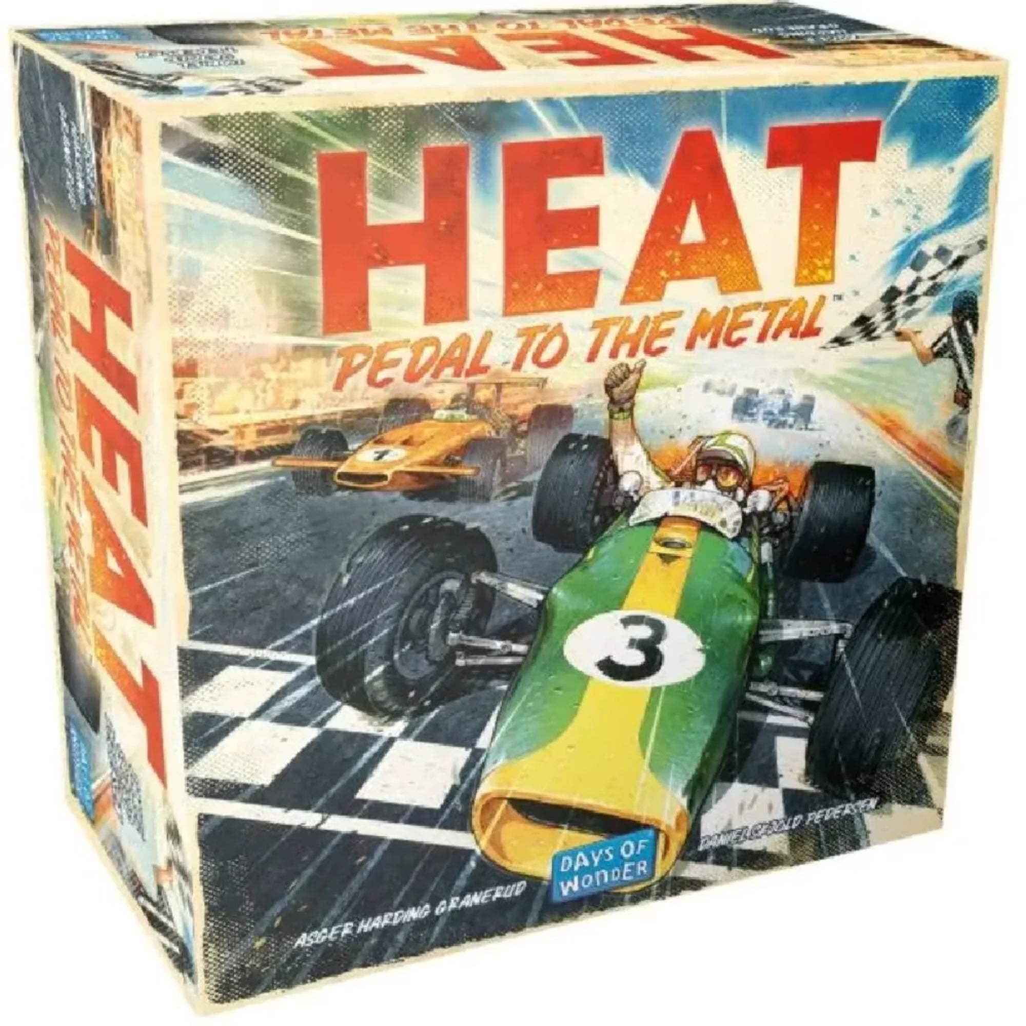 A Heat: Pedal to the Metal társasjáték doboza, amely izgalmas autóverseny-játékot kínál.