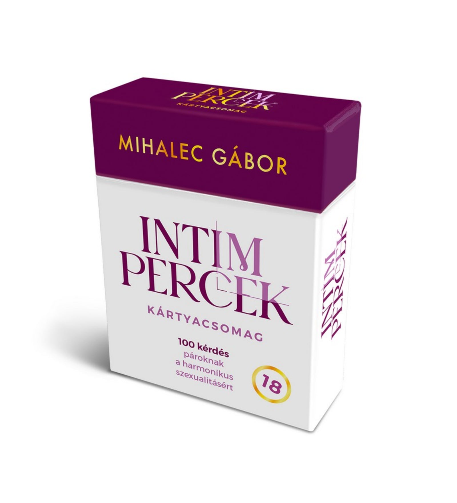 Intim percek kártyacsomag pároknak: A "Intim percek" kártyacsomag doboza, a csomag 100 kérdést tartalmaz a párkapcsolati szexualitás javításához.