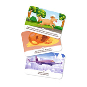 Kalandok kapuja játékkártyák példái dinoszaurusz-kalanddal, törött vázával és repülős utazási helyzettel.