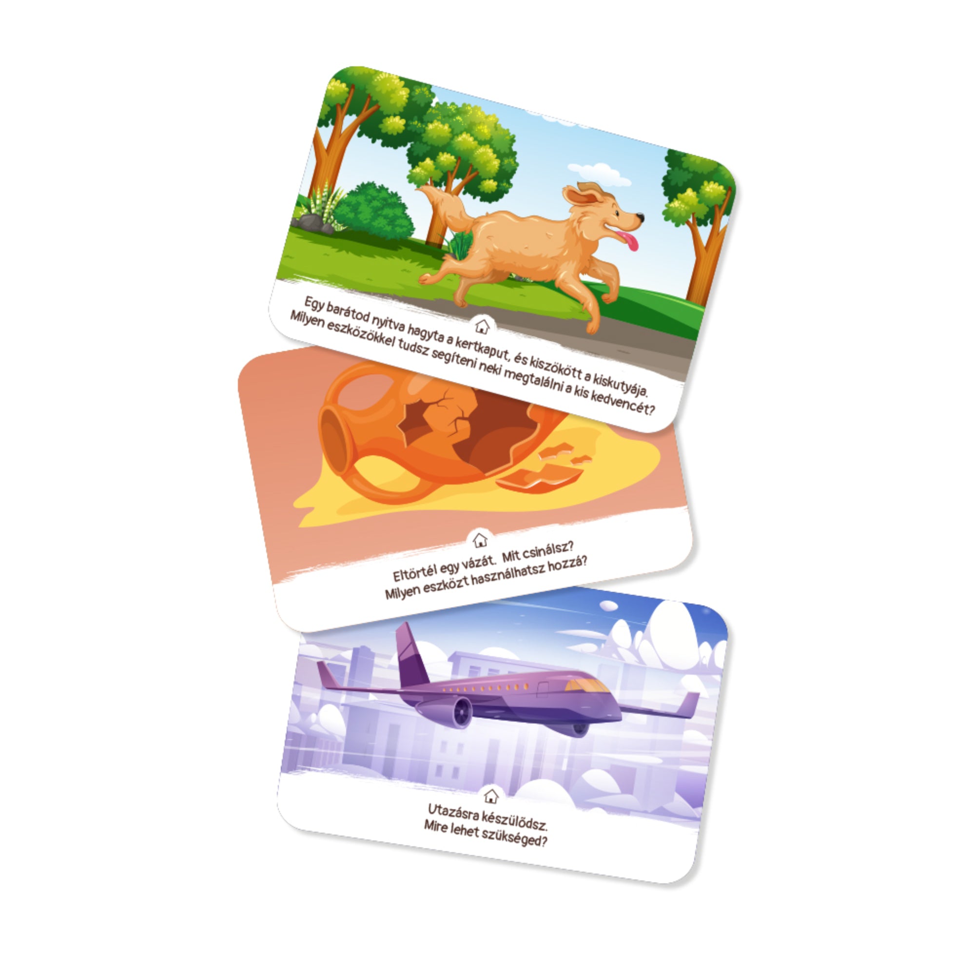 Kalandok kapuja játékkártyák példái dinoszaurusz-kalanddal, törött vázával és repülős utazási helyzettel.