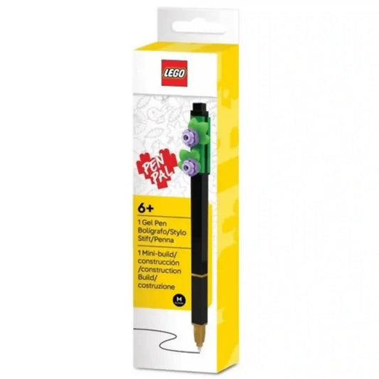 LEGO Botanicals Lila virágok zseléstoll 53701 csomagolásban, virágokkal díszített zöld LEGO elemmel.