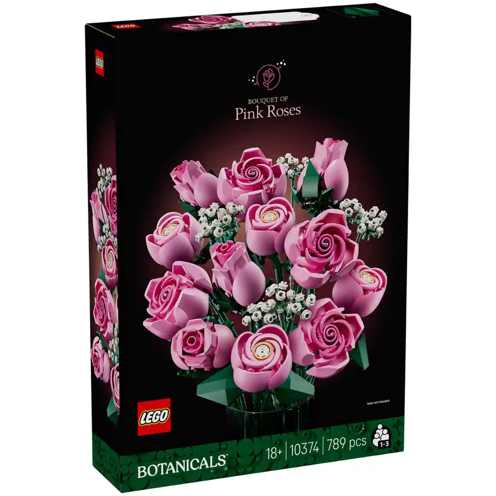 A LEGO Botanicals Rózsaszín rózsacsokor (10374) építőkészlet dobozának elölnézete.