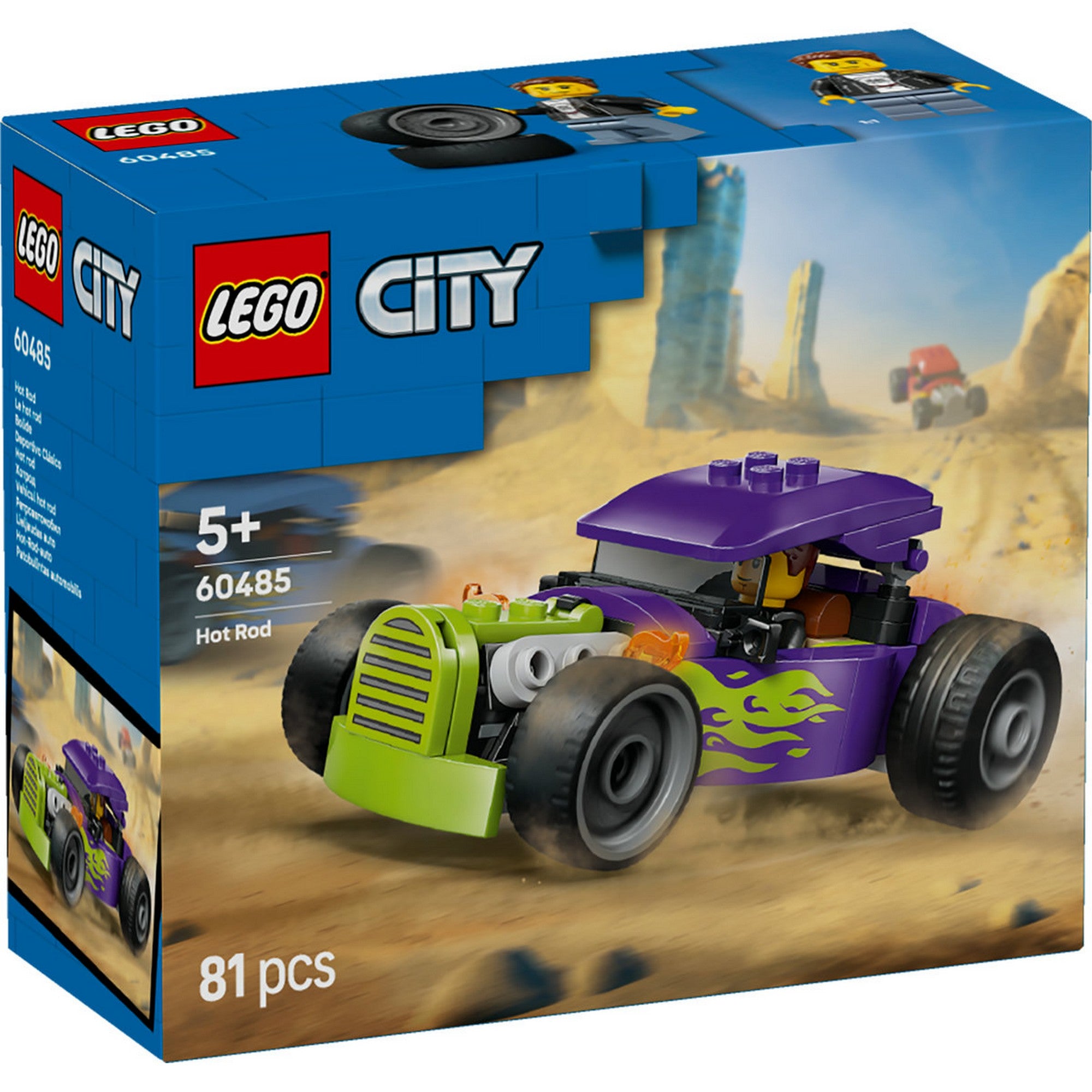 LEGO City Hot Rod 60485 – elölnézeti dobozkép, hot rod versenyautó mozgás közben.