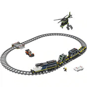 LEGO City 60508 Police Train Heist teljes sínpálya felülnézetben, vonattal, autóval és távirányítóval.