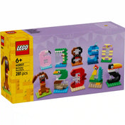 LEGO Birthday Numbers: Születésnapi számok 40807 készlet dobozképe, összes megépíthető száma és figurája fehér háttéren, színes állatokat és karaktereket idéző számjegyekkel.