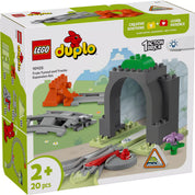 LEGO DUPLO Kiegészítő készlet - Alagút és Vasúti Sínek (10425), amely egy alagutat, 10 sínrészt és interaktív akciótégla elemet tartalmaz, tökéletes a vonatos játékok bővítéséhez.