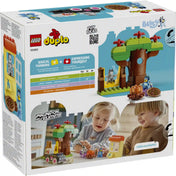 LEGO DUPLO Bluey: Pizza parti Muffinnal és Bluey-val (10469) doboz hátoldala építési ötletekkel, fejlesztő készségeket bemutató grafikákkal és Bluey világának játékjeleneteivel.