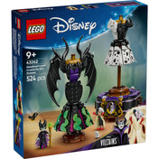 LEGO Disney 43262 - Maleficent és Cruella De Vil ruhái építőkészlet. A dobozon a két ikonikus Disney gonosztevő ruhái és minifigurái láthatók