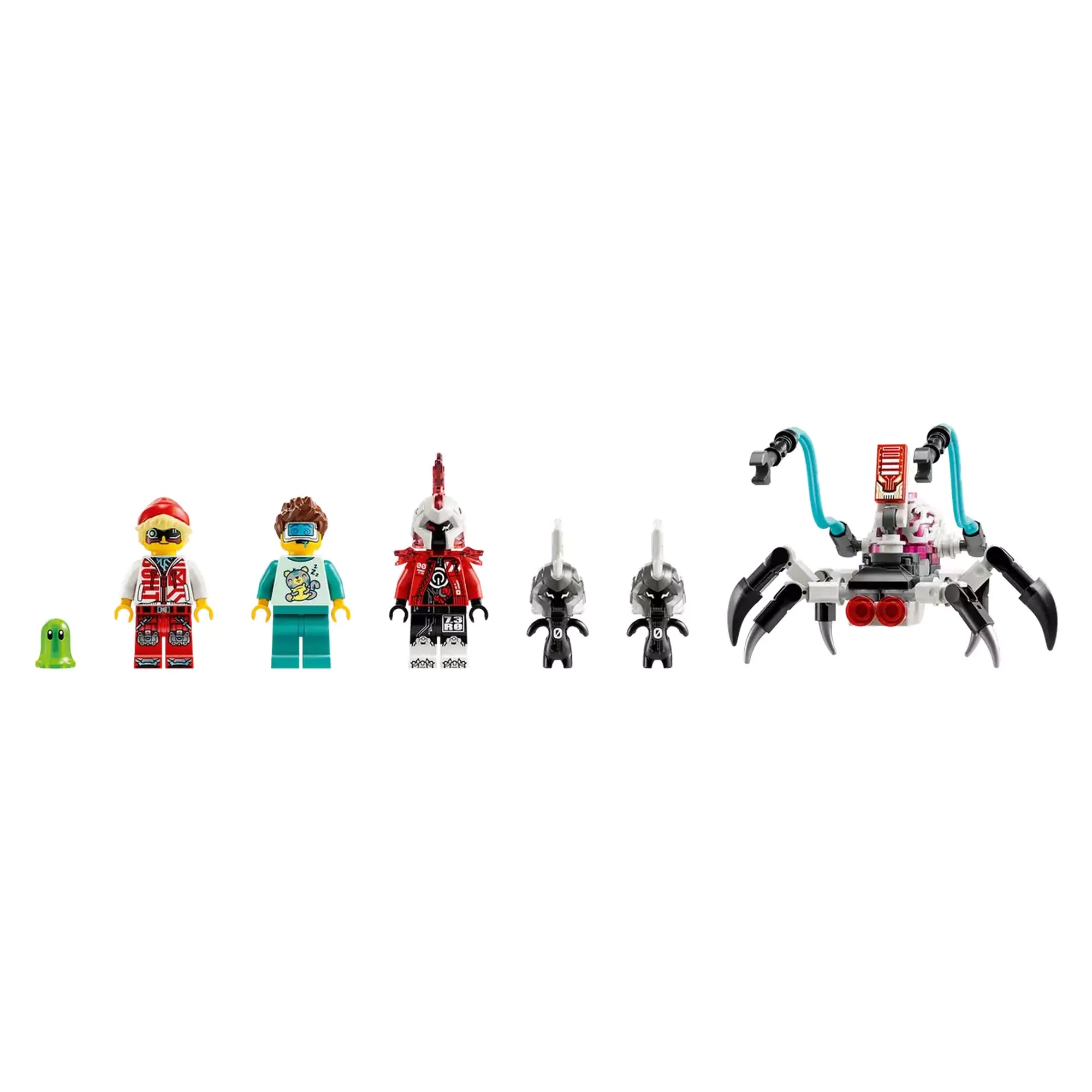 LEGO Dreamzzz Cooper tigrisrobotja és Zero hot rod autója (71497) minifigurák és kiegészítők, köztük Z-Blob és kiberálomlakók.