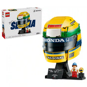 LEGO 43024 Ayrton Senna sisak – Megépített Ayrton Senna versenysisak minifigurával és a LEGO készlet dobozával.