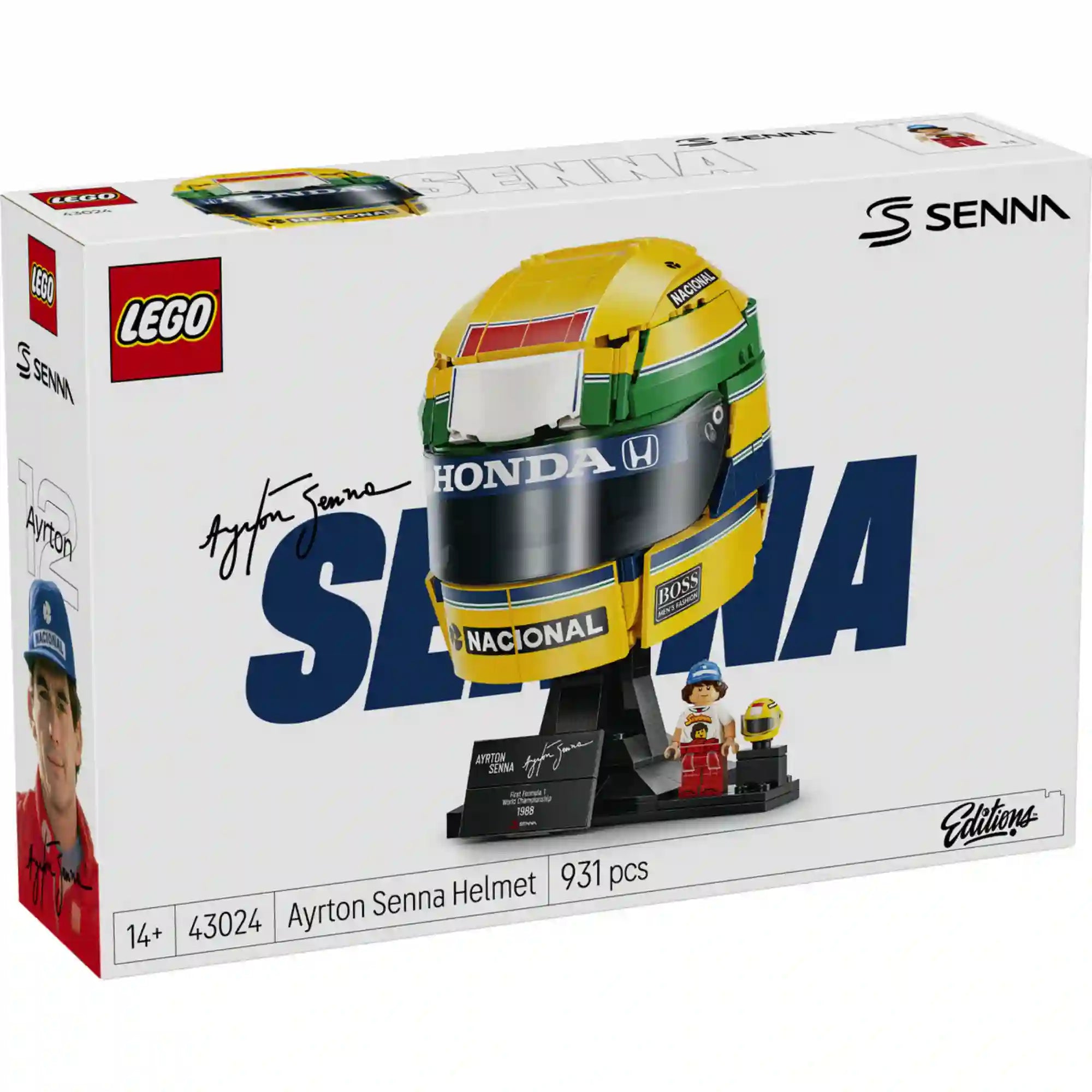 LEGO 43024 Ayrton Senna sisak – A LEGO készlet dobozának eleje az Ayrton Senna sisakmodellel.