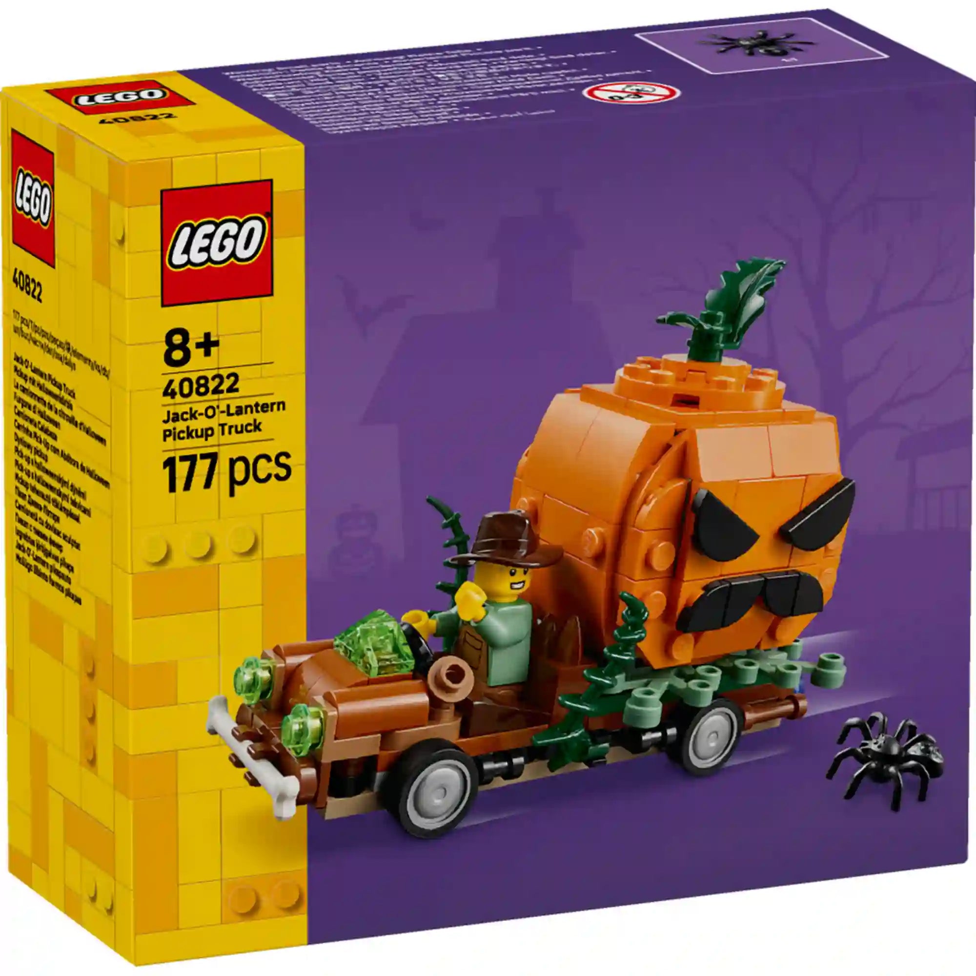 LEGO 40822 Jack-o’-Lantern Pickup Truck – A LEGO készlet dobozának eleje a tökfejes pickup modellel.