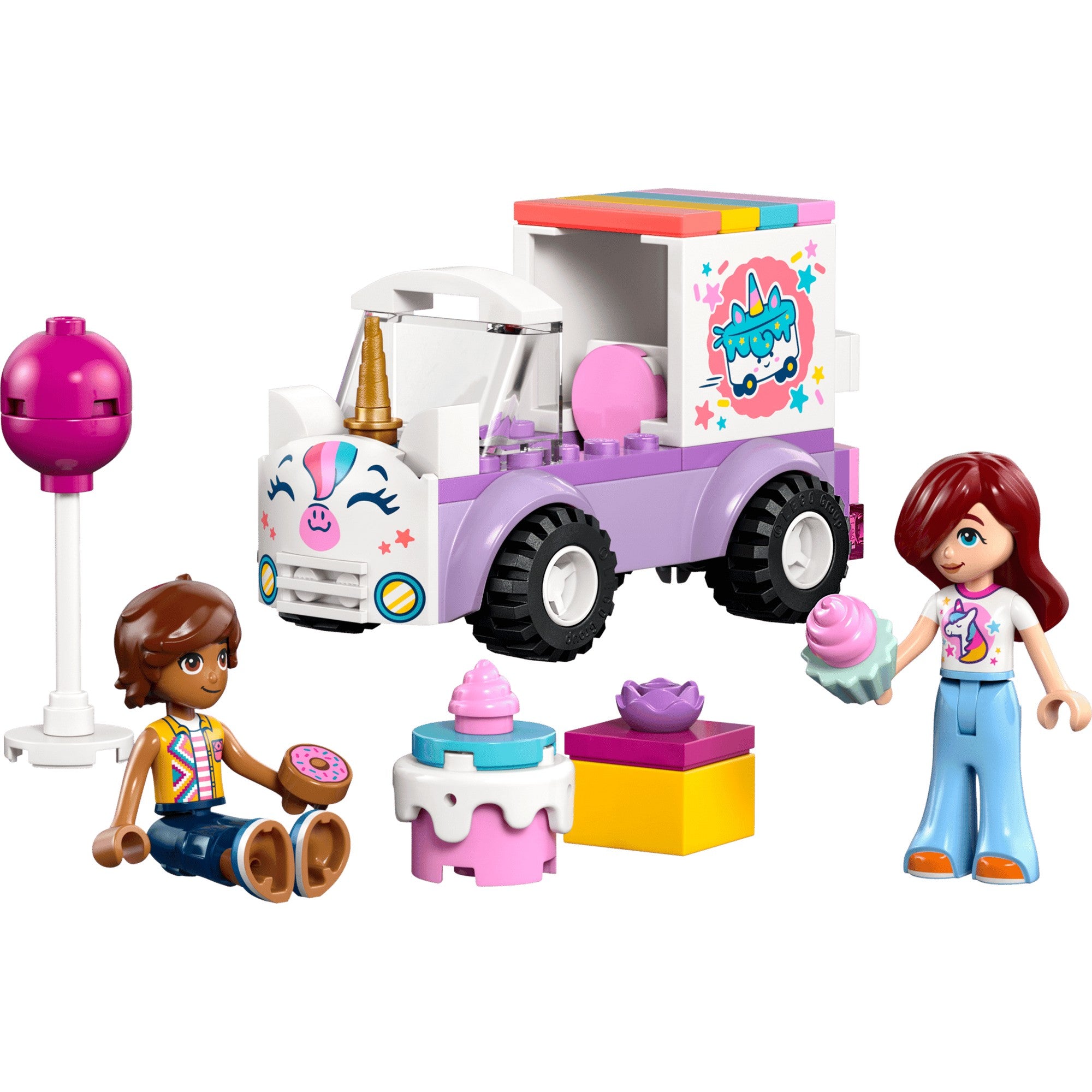 LEGO Friends Unicorn Cake Delivery Car (42675) unikornisos süteményes furgon figurákkal, sütikkel és kiegészítőkkel.