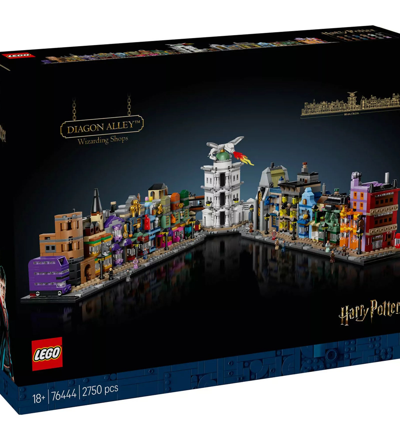 LEGO Harry Potter Az Abszol út varázslatos üzletei (76444): A dobozban a híres Abszol út LEGO modellje, részletgazdag és kiállítható varázslatos szett.