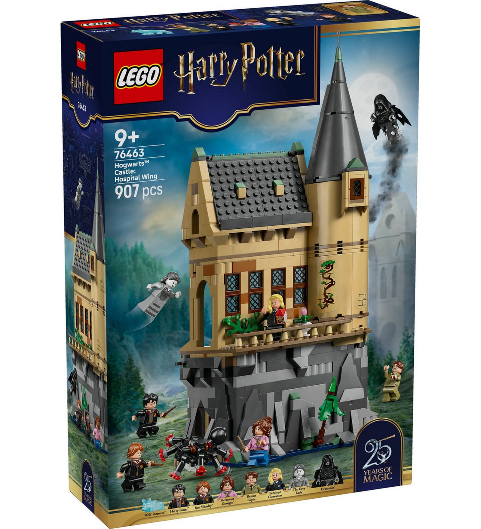 LEGO Harry Potter: Hogwarts kastély – Kórházi szárny 76463 – a készlet elölnézeti dobozképe a kórházi toronnyal és akciójelenettel.