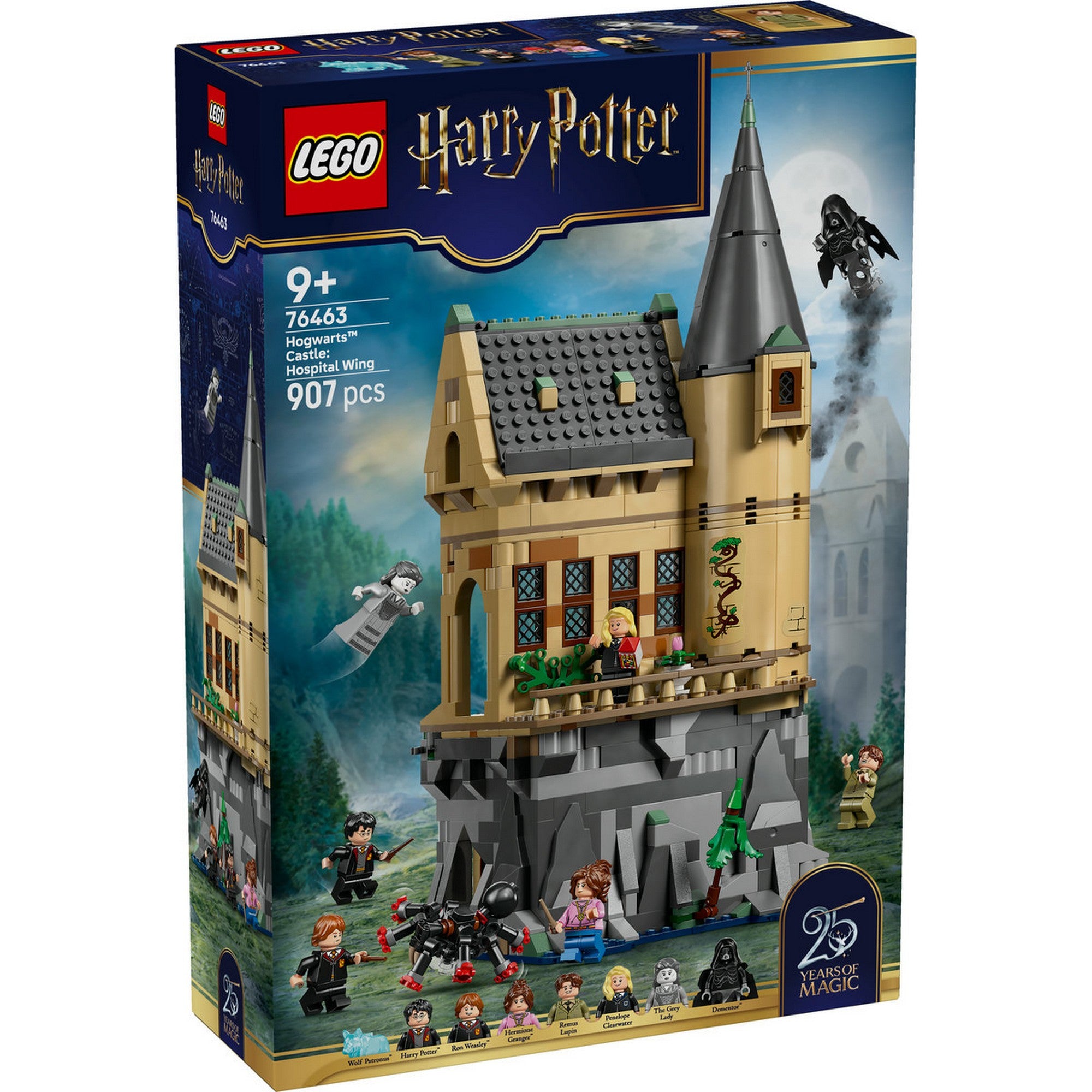 LEGO Harry Potter: Hogwarts kastély – Kórházi szárny 76463 – a készlet elölnézeti dobozképe a kórházi toronnyal és akciójelenettel.