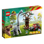A LEGO Jurassic World 76960 készlet doboza elölről, rajta a Brachiosaurus figura, a terepjáró, három minifigura, dzsungeles háttér, és a LEGO Jurassic World logó. A doboz 512 darabos készletet jelez.