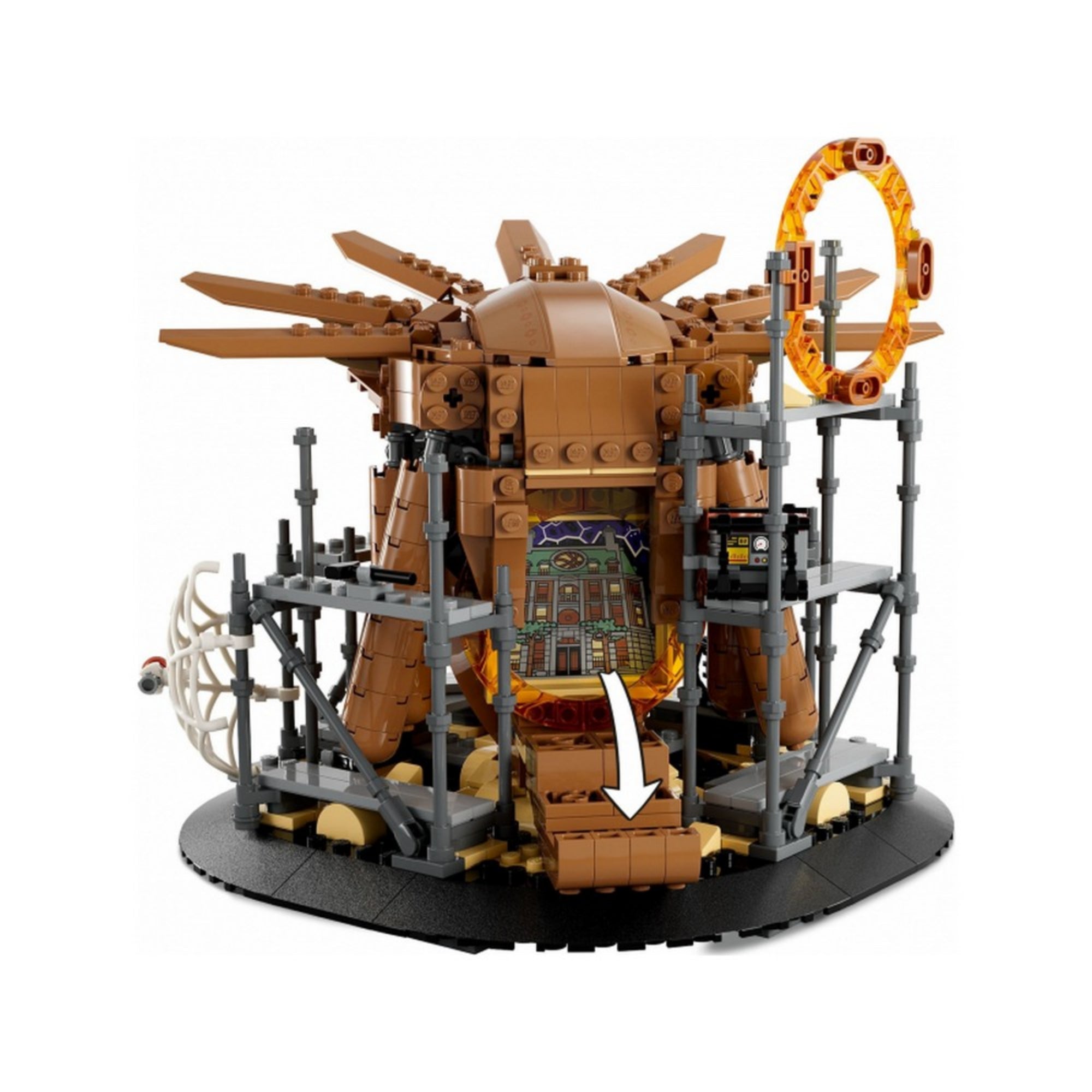 LEGO Marvel Pókember: A végső ütközet (76261) – belső jelenet a laborban és portálokkal, mozgatható elemekkel és minifigurákkal.