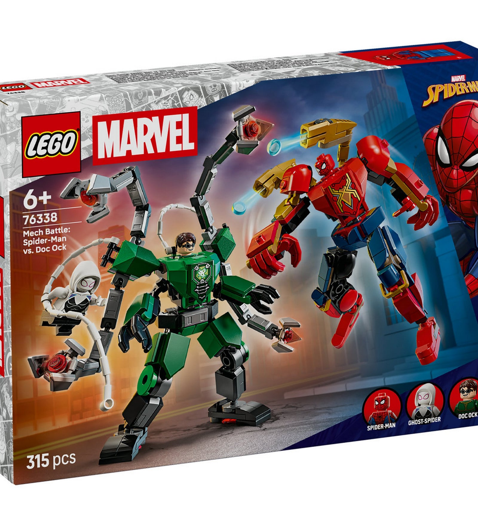 LEGO Marvel Mech Battle: Spider-Man vs. Doc Ock (76338) – A doboz előlapja, látványos harci jelenettel és minifigurákkal.