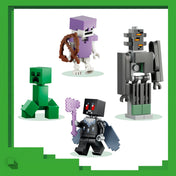 LEGO Minecraft The Pale Garden (21586) – Minecraft figurák közelről, Creeper, páncélos csontváz és mob karakterek.
