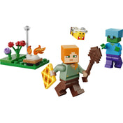 LEGO Minecraft Alex's Campfire Conflict 30732 megépített jelenet Alex minifigurával, zombival, tábortűzzel és méhecskével.