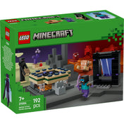LEGO Minecraft Nether és End portál utazás (21584) – a doboz elölnézete, megépíthető portál, Enderman és Minecraft figurák.