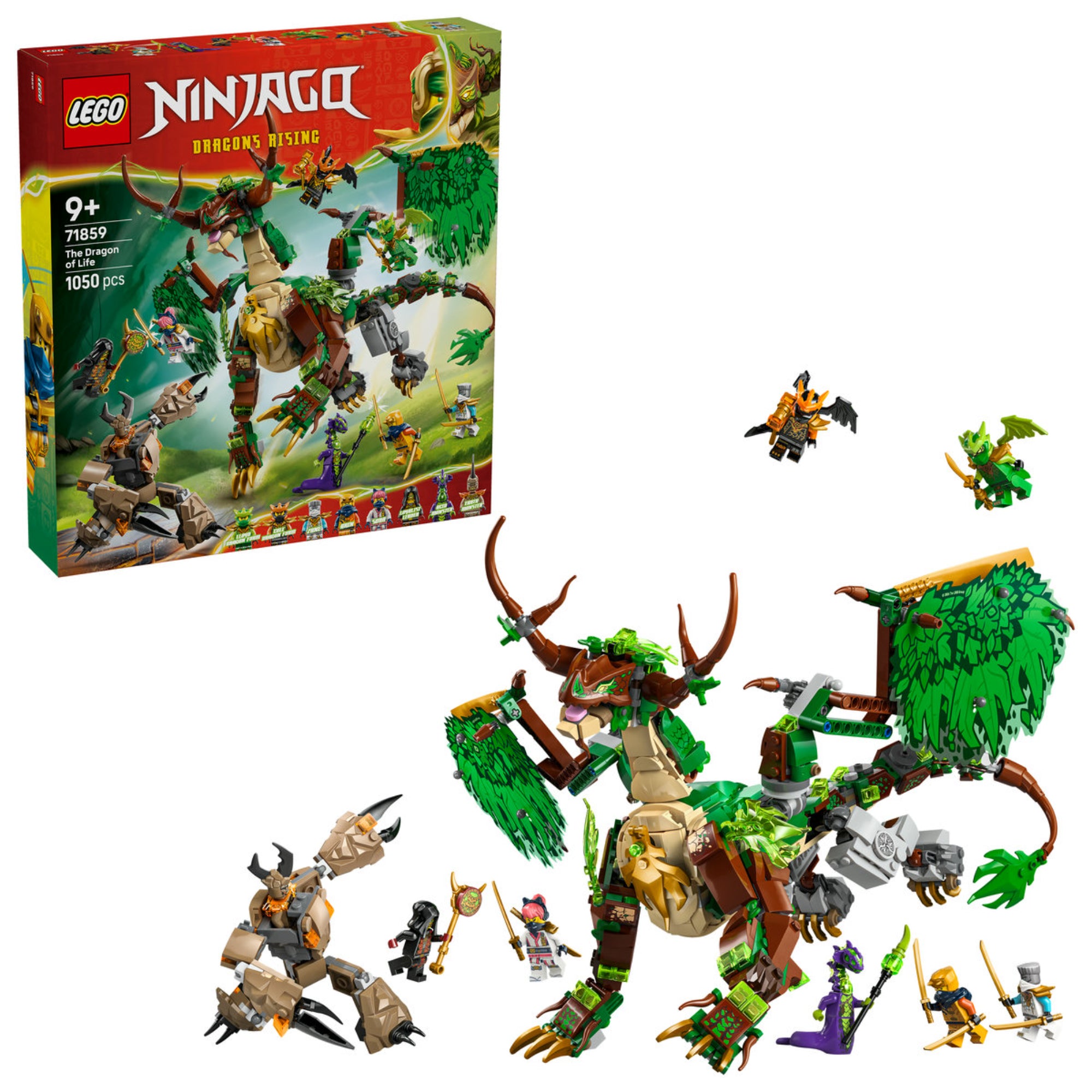 LEGO NINJAGO The Dragon of Life (71859) megépített sárkány és mech figura minifigurákkal és kiegészítőkkel.