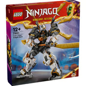 A LEGO NINJAGO Cole titánsárkány-robotja (71821) doboza elölről, rajta a robot teljes alakos illusztrációja arany és fekete színekben, NINJAGO Dragons Rising logóval.