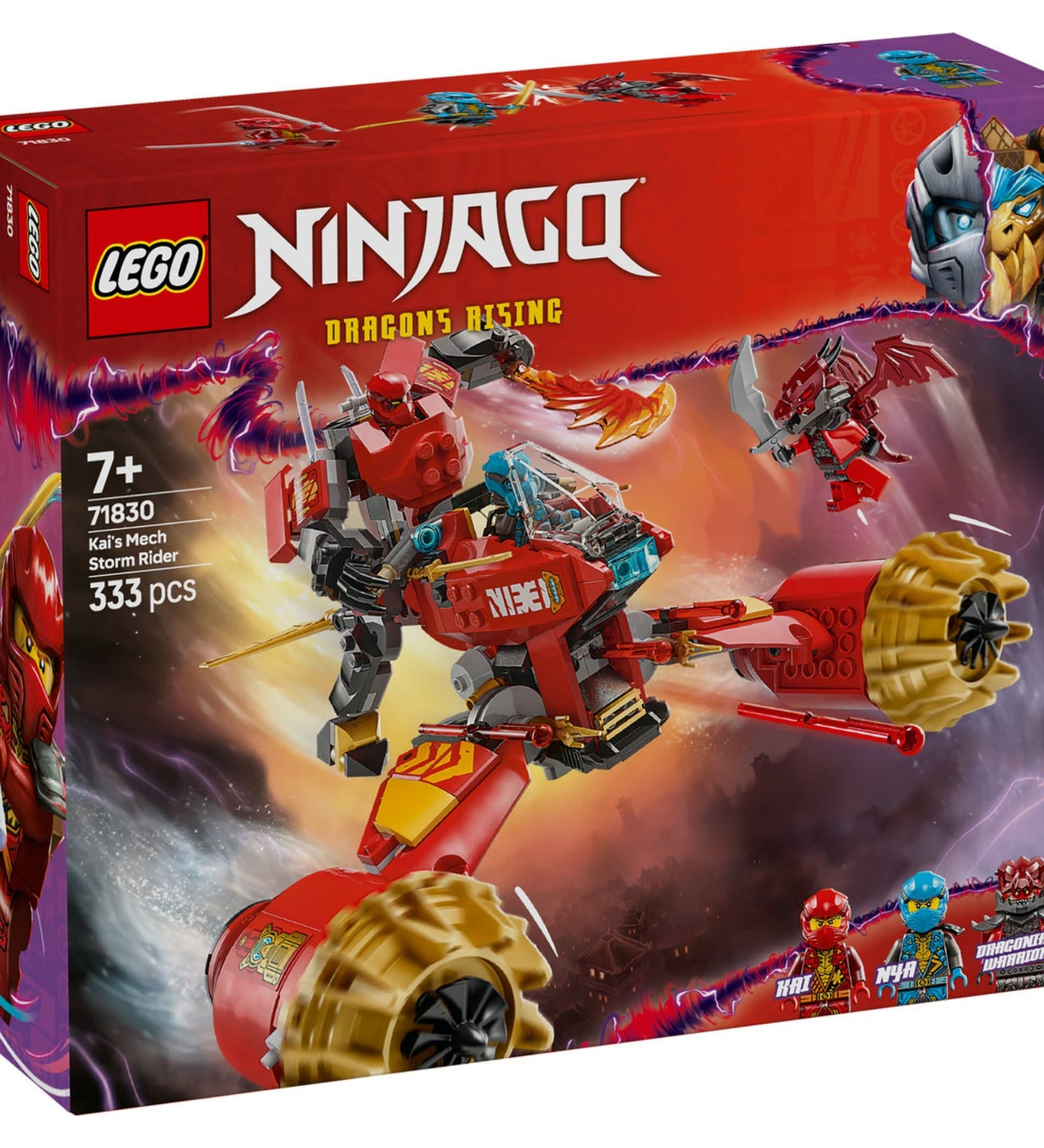 LEGO NINJAGO Kai repülő robotjárműve (71830) építőkészlet doboza, amely izgalmas akciókat és 3 minifigurát tartalmaz a NINJAGO sorozat rajongóinak.
