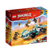 LEGO NINJAGO Zane sárkányerő Spinjitzu versenyautója (71791) színes, látványos doboza, melyen a versenyautó és minifigurák harci jelenetben láthatók a sivatagos háttér előtt.