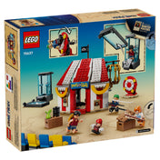 A LEGO One Piece: Buggy the Clown’s Circus Tent (75637) doboz hátoldala, amely a sátor belső terét, a forgó mechanikát és a játékos funkciókat mutatja be.