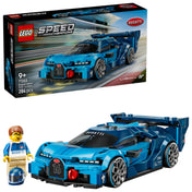 LEGO Speed Champions Bugatti Vision Gran Turismo (77253) megépített kék Bugatti versenyautó minifigurával és bukósisakkal.
