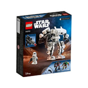 A LEGO Star Wars Birodalmi rohamosztagos robot (75370) dobozának hátoldala, bemutatva a minifigurát és a robot hátulját, valamint a sorozat további robotjait is.