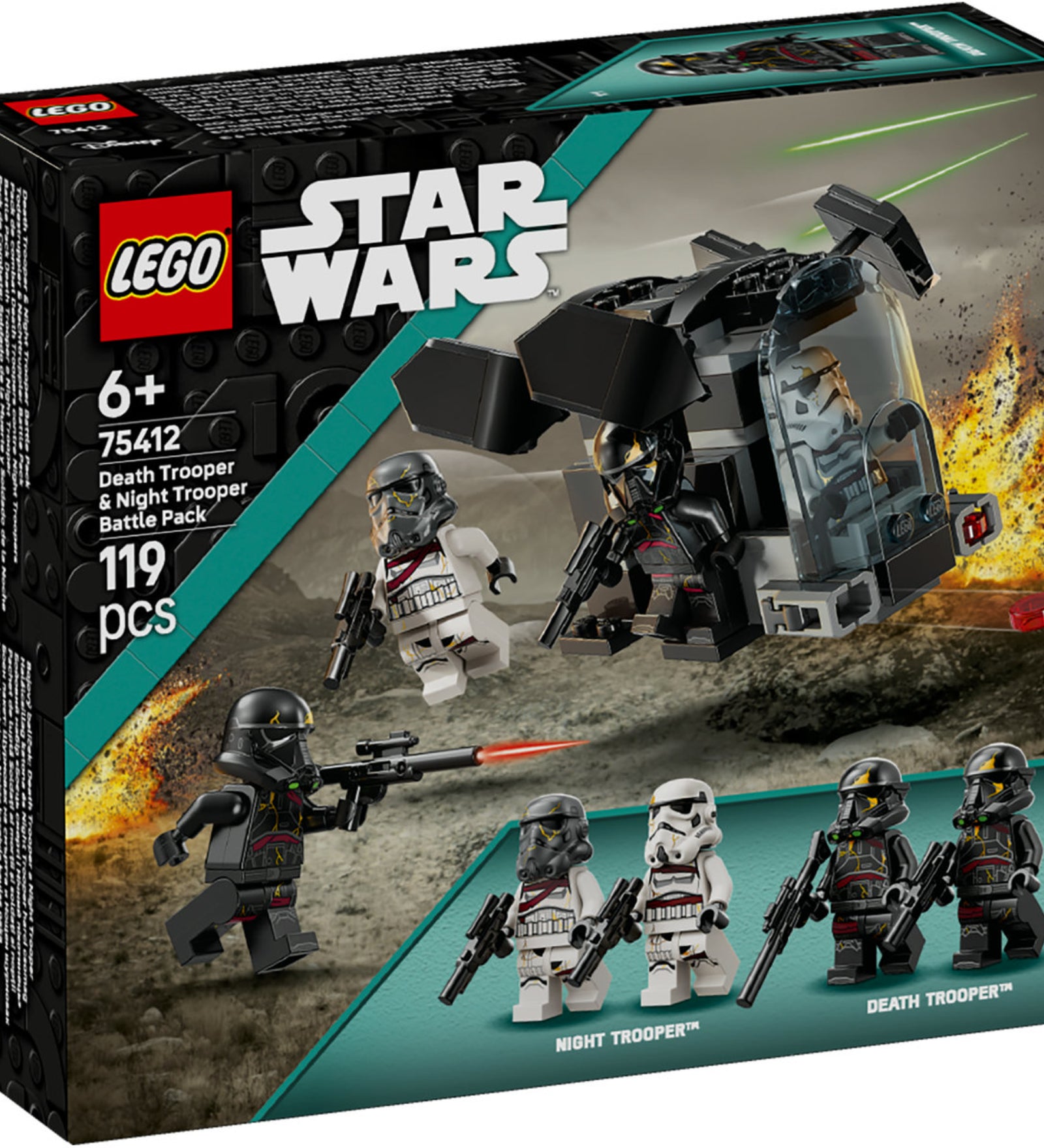LEGO Star Wars Death Trooper & Night Trooper Battle Pack (75412) dobozkép előlnézet – A csomagban található figurák és a kiegészítő jármű bemutatása.