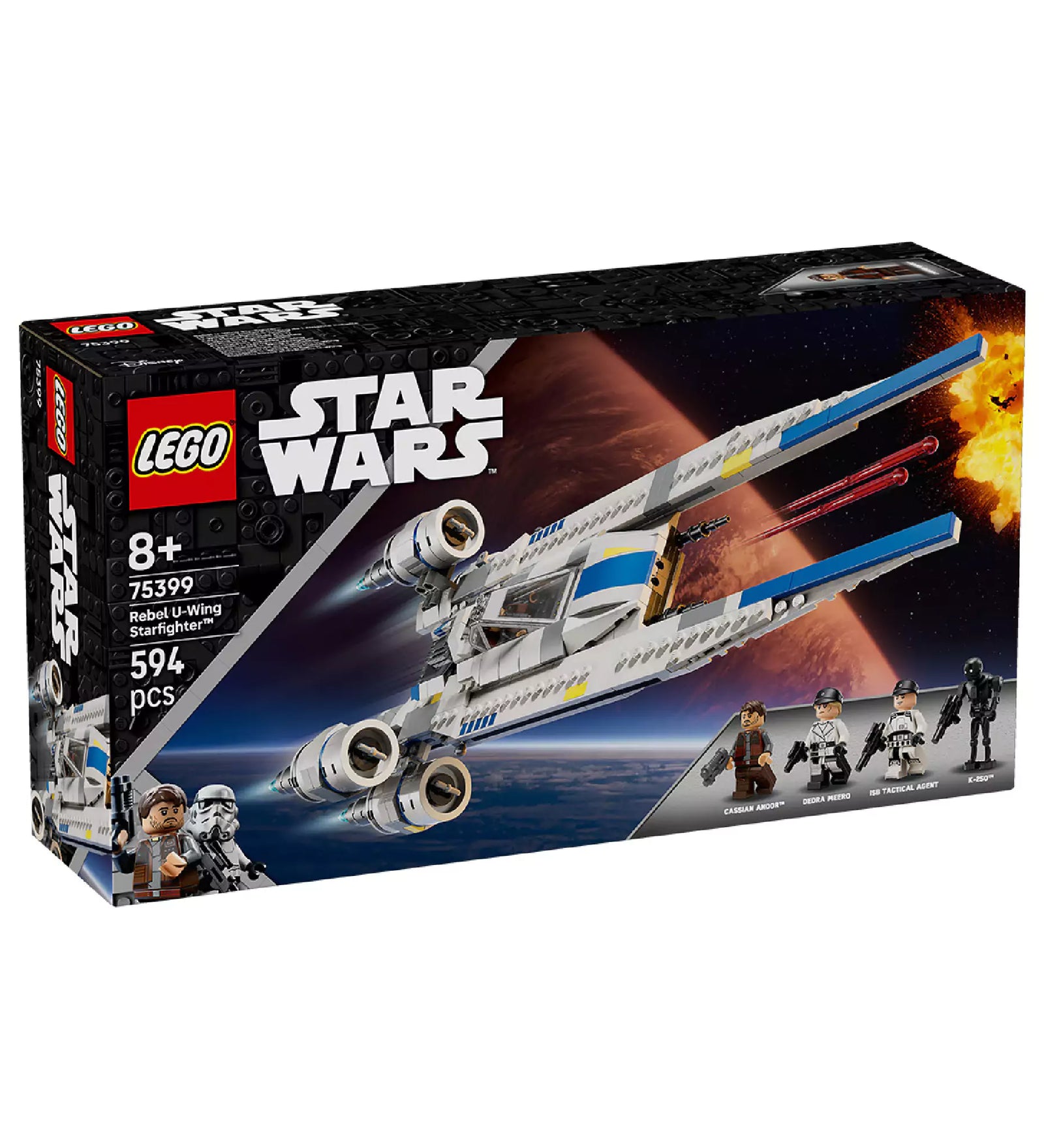 A LEGO Star Wars Rebel U-Wing Starfighter (75399) szett doboza galaktikus háttérrel, látványos csatajelenetet ábrázolva.