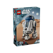 A LEGO Star Wars R2-D2 (75379) készlet doboza sivatagi háttérrel, az előtérben a megépített R2-D2 figura, Darth Malak jubileumi minifigura, „25 Years” logó és a termékinformációk.