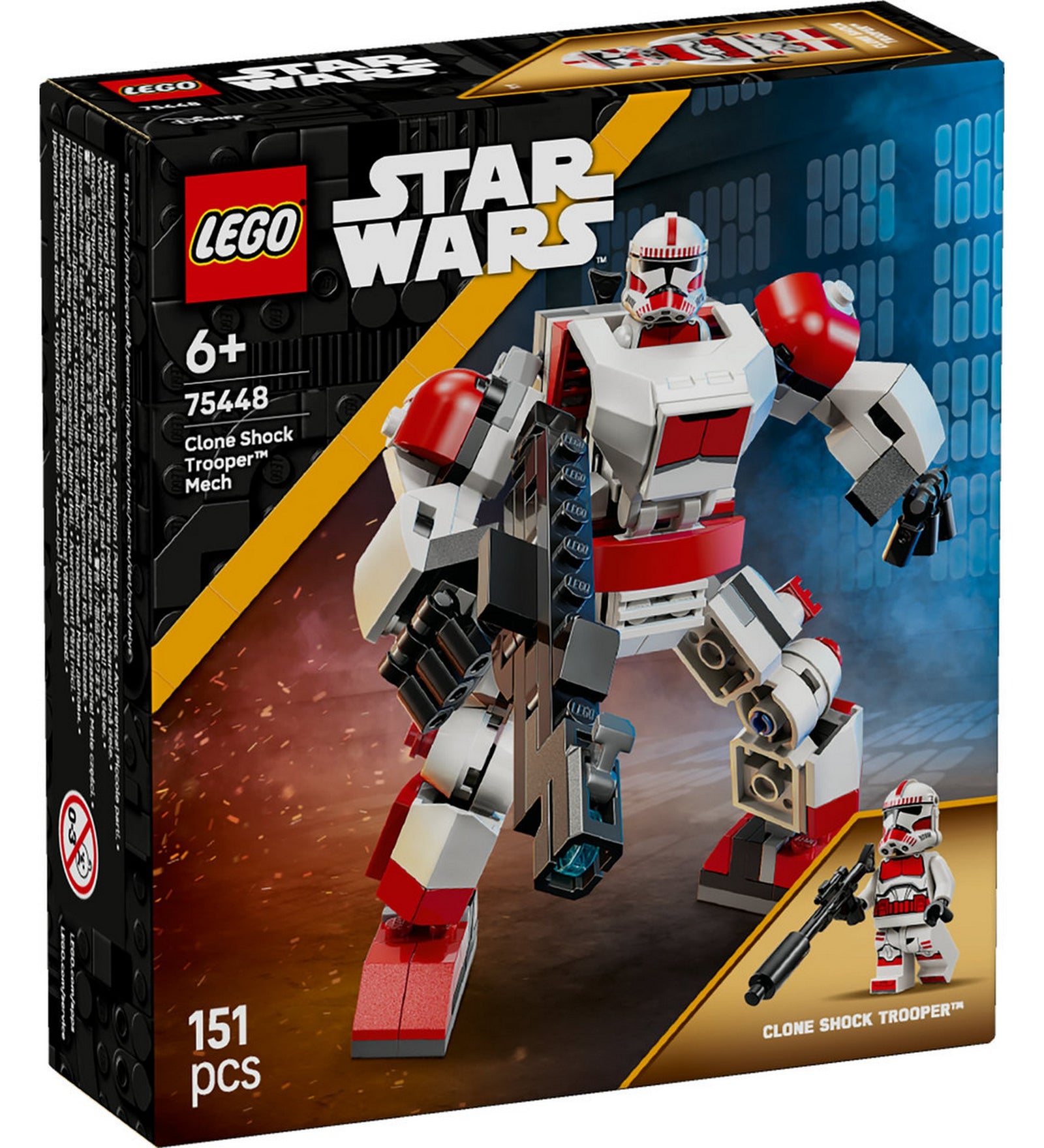 LEGO Star Wars Clone Shock Trooper Mech (75448) – Dobozkép a megépíthető Clone Shock Trooper mechával és a hozzá tartozó minifigurával.