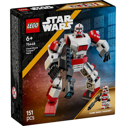 LEGO Star Wars Clone Shock Trooper Mech (75448) – Dobozkép a megépíthető Clone Shock Trooper mechával és a hozzá tartozó minifigurával.