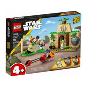  A LEGO Star Wars Tenoo Jedi templom (75358) doboza elölről, a készlet színes illusztrációjával, 124 elemes megjelöléssel és Young Jedi Adventures logóval.