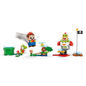 A LEGO Super Mario 71439 készlet karakterei – LEGO Mario, Yoshi, Goomba és Bowser Jr. – különféle színes építőelemekkel és tematikus pályaelemekkel kiegészítve.