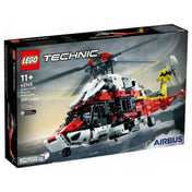 A LEGO Technic Airbus H175 mentőhelikopter doboza, amelyen a termék akcióban, forgó rotorral és mentési jelenetben látható, 2001 darabbal és 11+ korosztályi ajánlással.