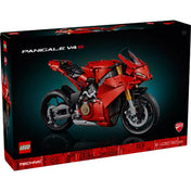 A LEGO Technic Ducati Panigale V4 R szett doboza, rajta a részletesen megépített vörös versenymotor képe.