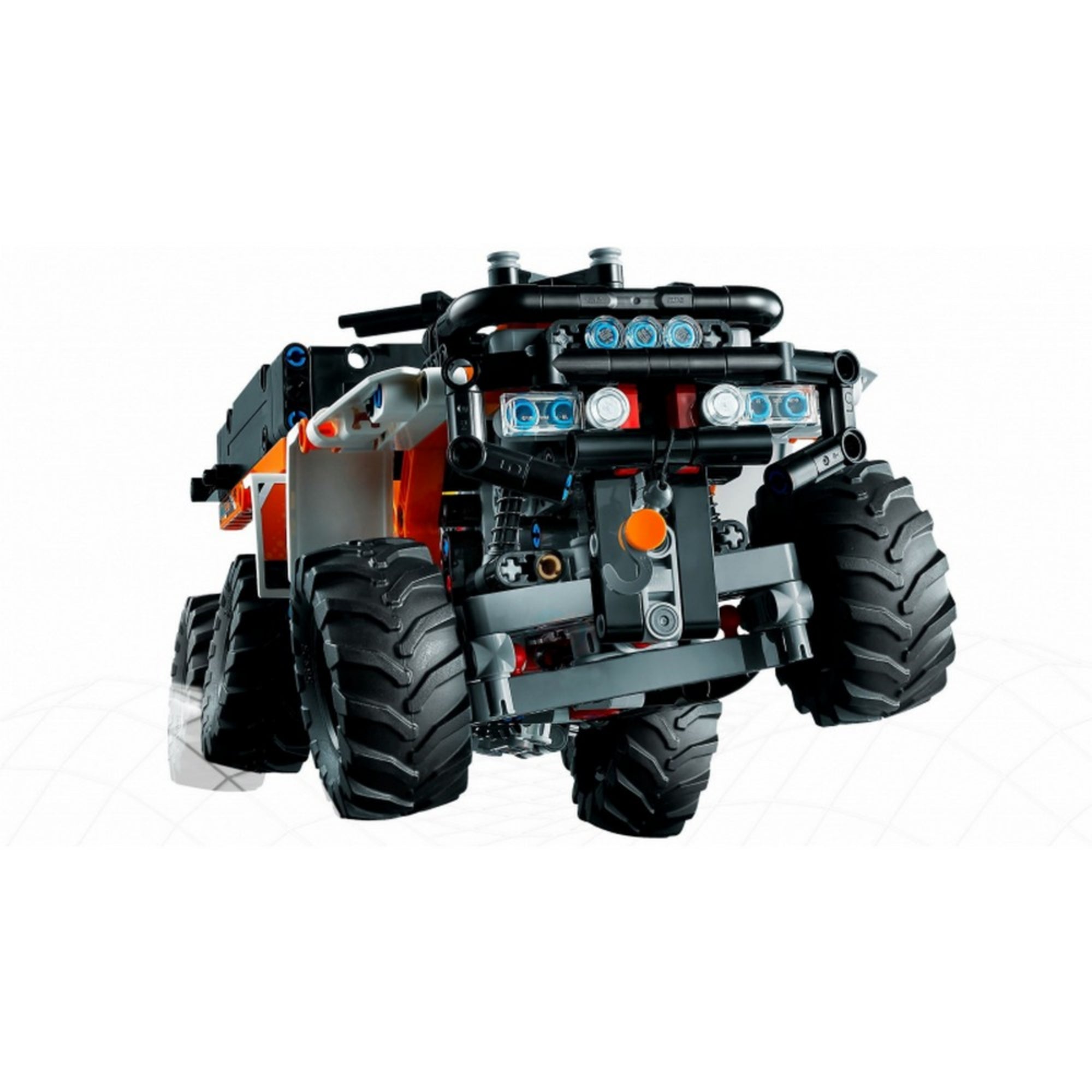 LEGO Technic Terepjáró (42139) elölnézetből, a részletes fényszórókkal, hűtőrács elemekkel és masszív gumikkal – jól látható az erőteljes megjelenés.