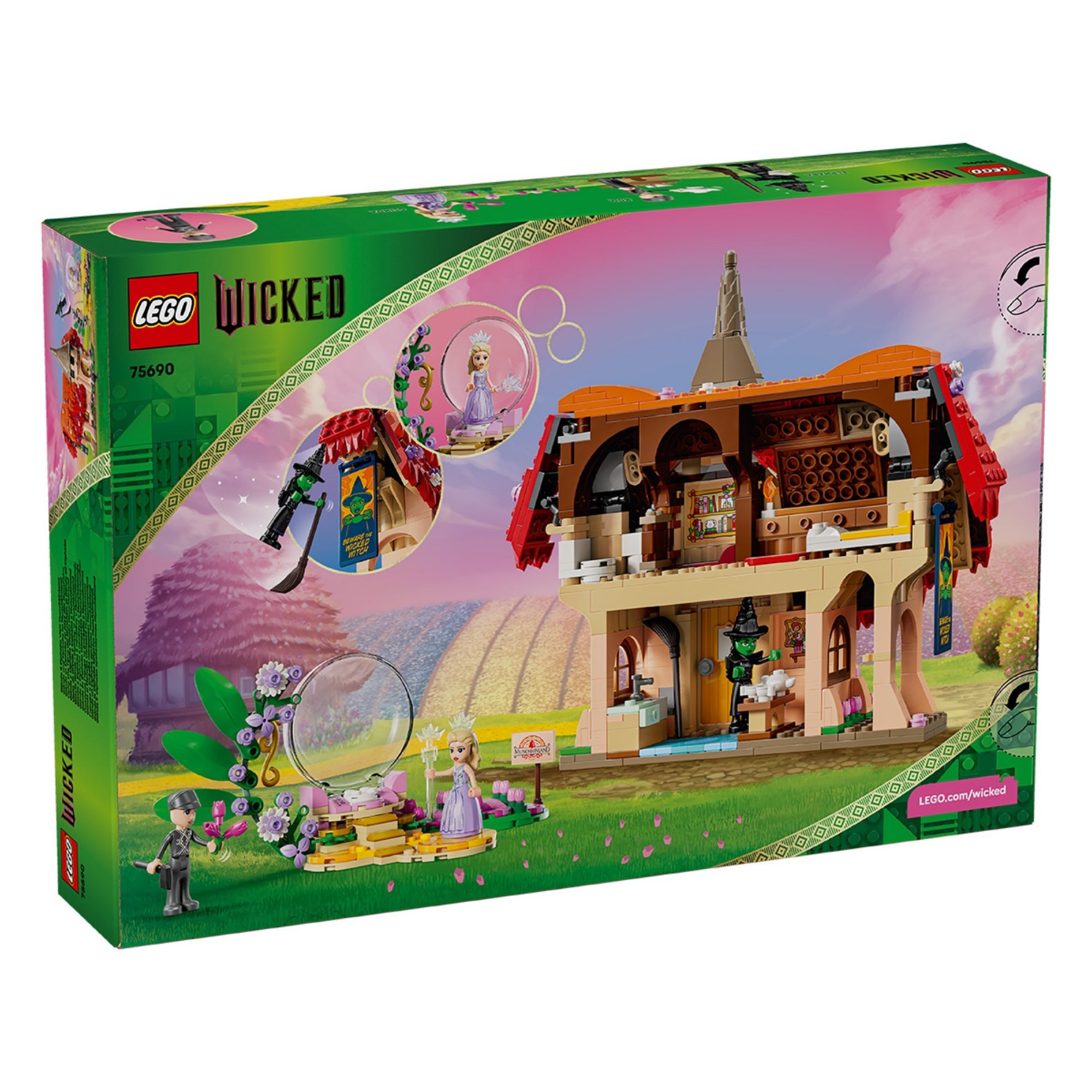 LEGO Wicked 75690 doboz hátoldal – belső tér, játékfunkciók és részletes jelenetek