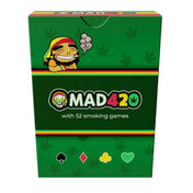 „MAD420 – zöld, rasta stílusú játékkártya-doboz 52 füves partijátékkal és mosolygó rajzfigurával.”