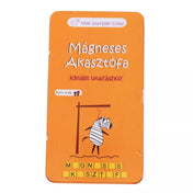 Mágneses Akasztófa utazó társasjáték narancssárga fémdobozos csomagolásban, akasztófán lógó zebra grafikával a borítón.