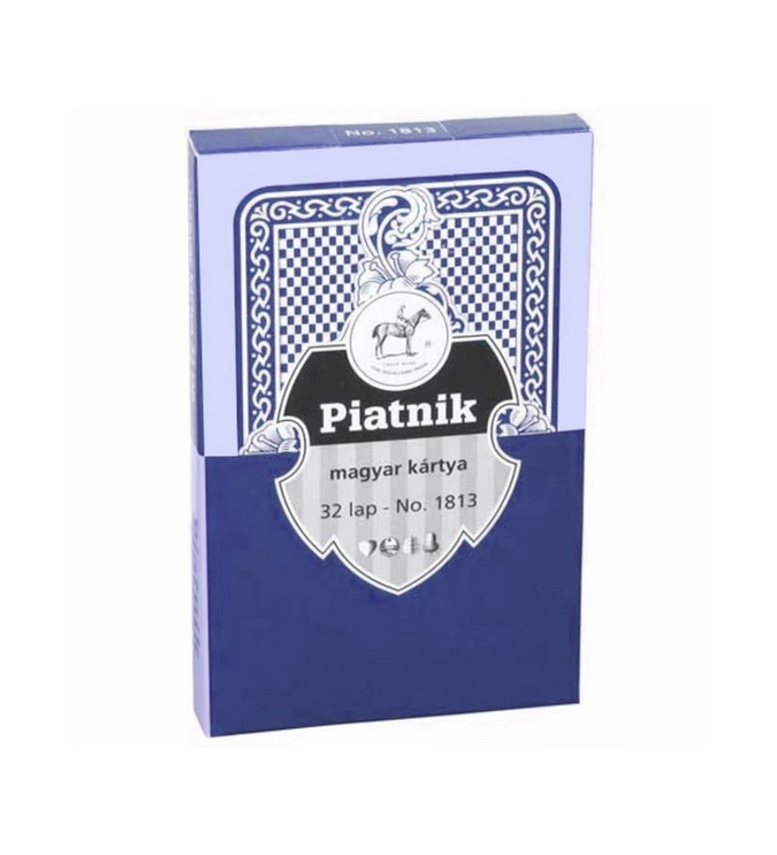 Piatnik magyar kártya kék dobozban, klasszikus 32 lapos pakli elegáns mintázattal.