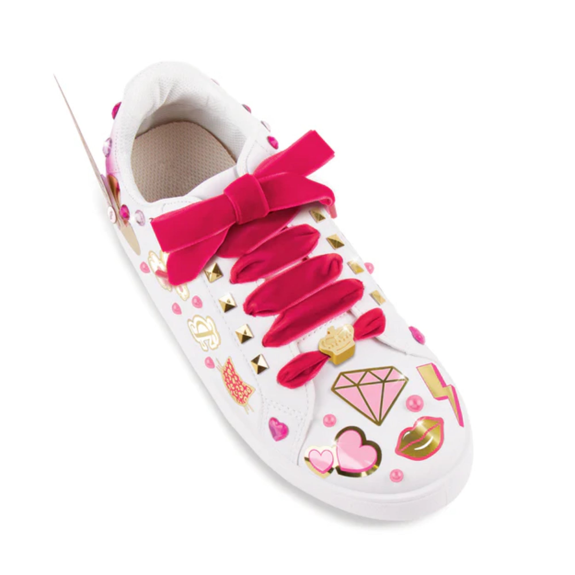 Juicy Couture Sticker Chic cipőmatrica készlet hátoldala, részletes leírással a tartalomról és a felhasználási útmutatóval.